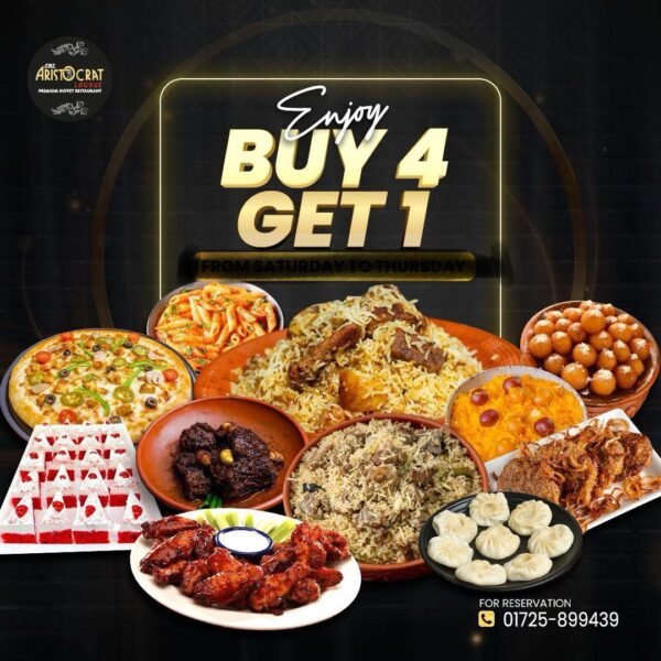 BUY4 GET1 Buffet lunch at The Aristocrat Lounge, Dhaka!